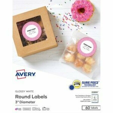 AVERY Label, 3 InchRound, White, 60 AVE22891